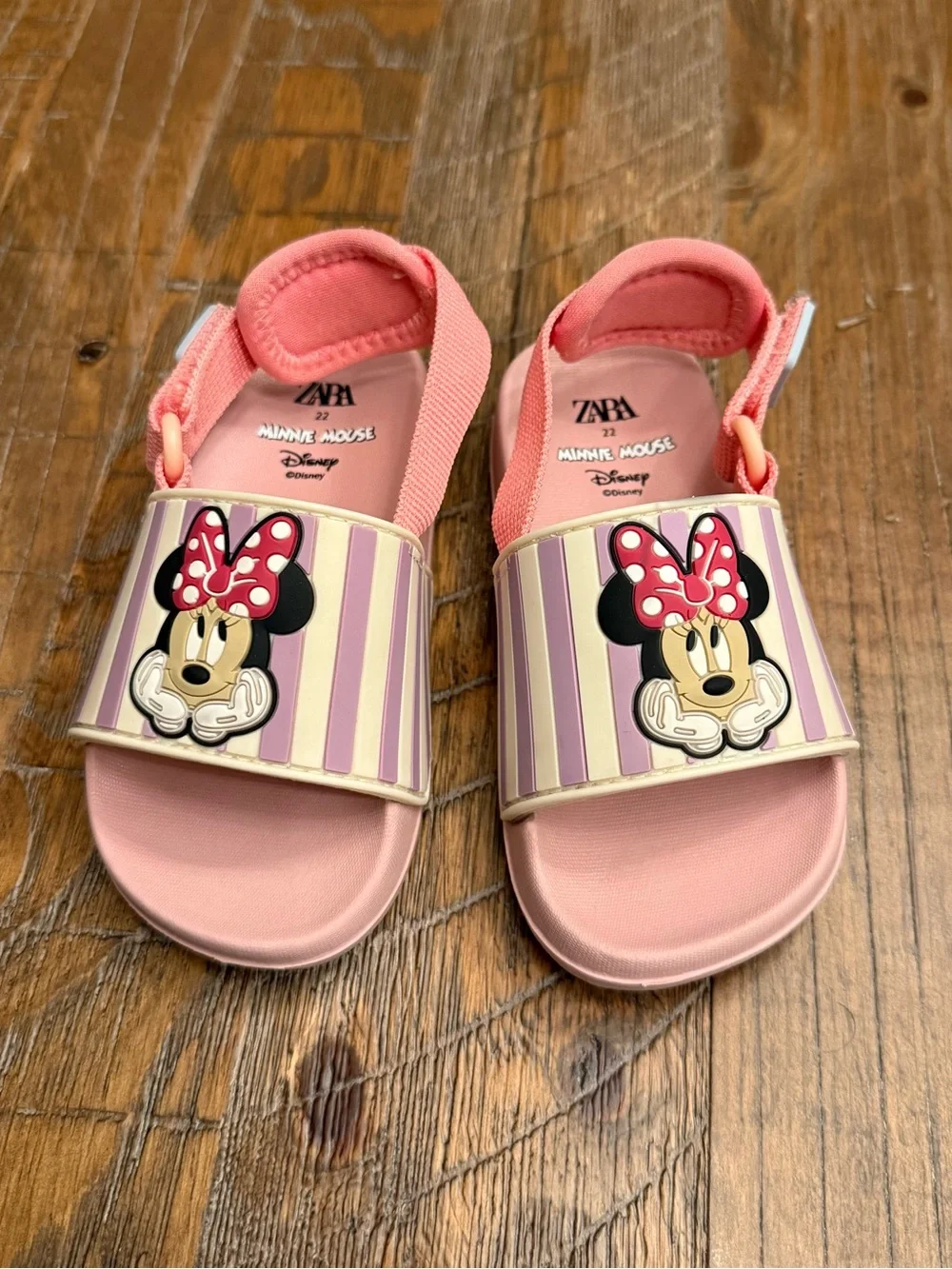 ZARA Disney Minnie Mouse Pink Striped Slide Sandals Baby Girl EU 22 US 5.5
